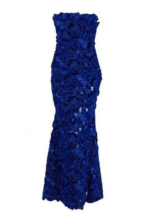 2015 Givenchy Haute-Couture Cobalt Blue Velvet Applique Strapless Fishtail Gown