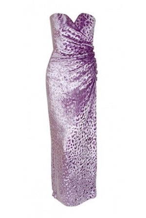 1990 Givenchy Haute-Couture Lavender Leopard Print Silk-Velvet Strapless Gown