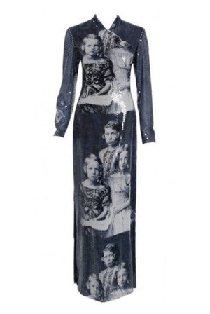 1998 Alexander McQueen 'Joan' Romanov' Sequin Print Long-Sleeve Runway Gown