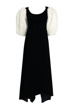 1953 Irene Lentz Couture Black Velvet & Mink Fur Puff-Sleeve Gown Ensemble