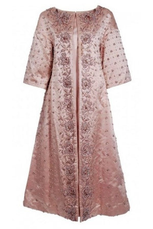 1951 Christian Dior Haute-Couture Beaded Lesage Embroidery Pink Satin Dress Coat