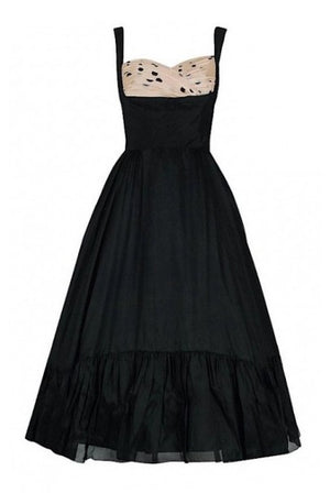 1950's Oleg Cassini Black & Pink Polka-Dot Silk Full Party Dress