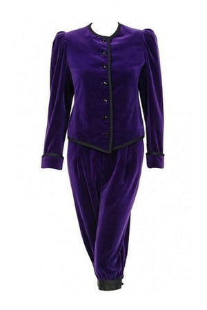 1979 Yves Saint Laurent Purple Velvet Puff-Shoulder Jacket & Knickers Pantsuit