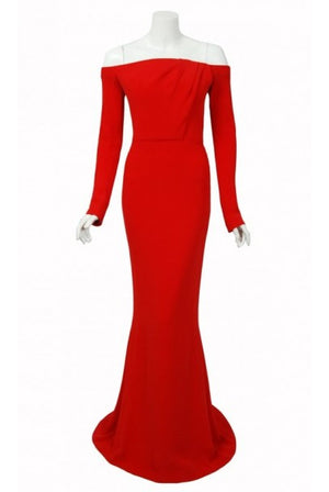 2004 Jean-Louis Scherrer Couture Red Silk Crepe Draped Off-Shoulder Trained Gown