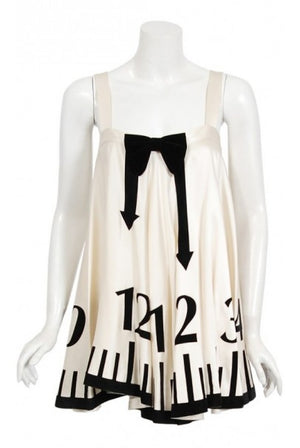 1995 Moschino Documented 'Alice In Wonderland' Novelty Clock Appliqué Mini Dress