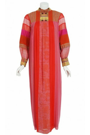 1970's Joann Lopez Embroidered Patchwork Cotton Maxi Dress Worn By Zsa Zsa Gabor