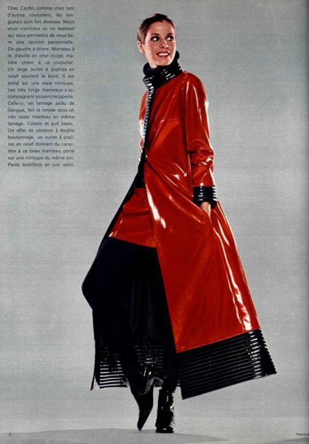 1969 Pierre Cardin Documented Red & Black Vinyl Space-Age Mod Maxi Coat