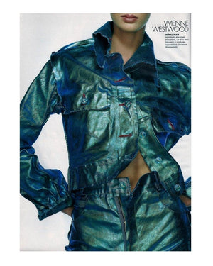 1993 Vivienne Westwood Runway Metallic Foiled Denim Corset Bustier & Matching Pants
