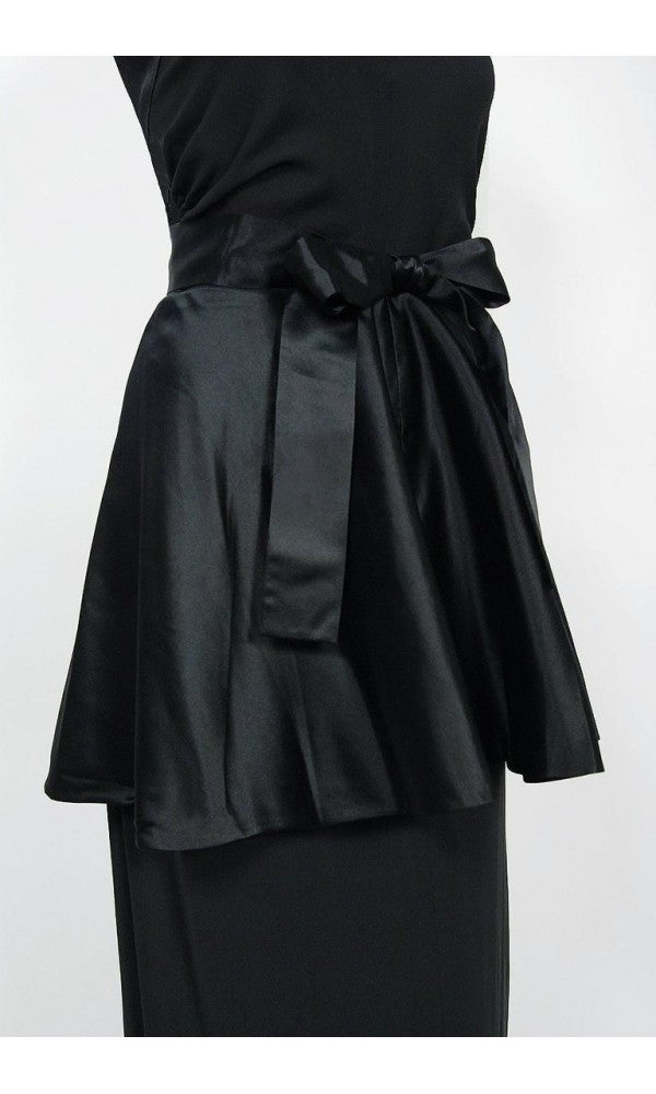 1956 Traina-Norell Couture Black Silk Satin Sculpted Halter Peplum Gown