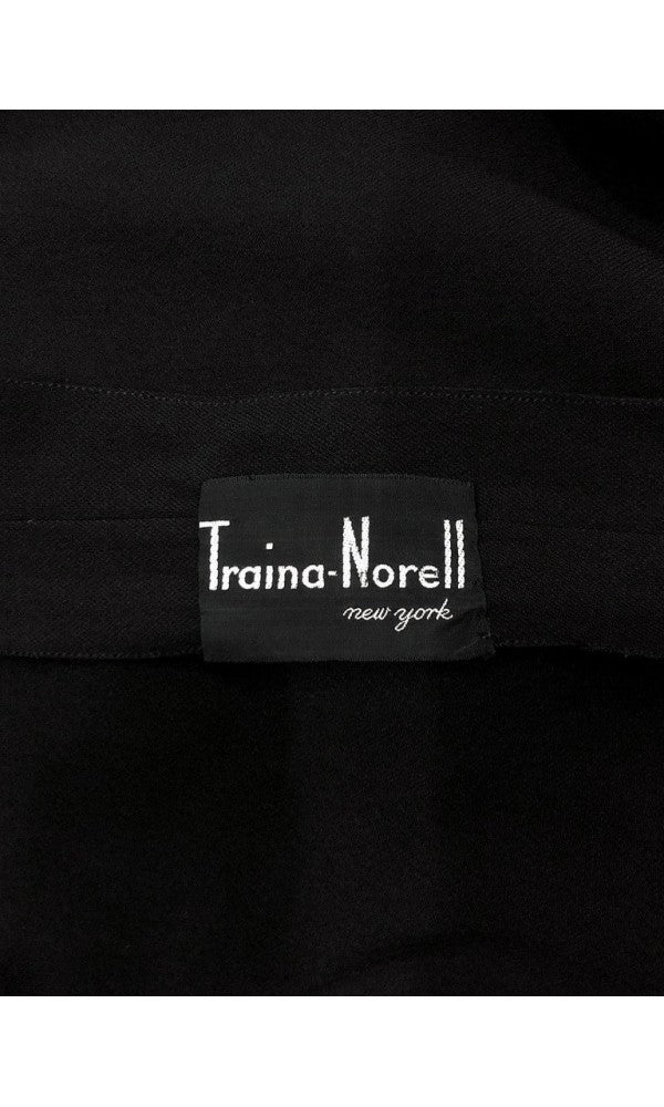 1956 Traina-Norell Couture Black Silk Satin Sculpted Halter Peplum Gown