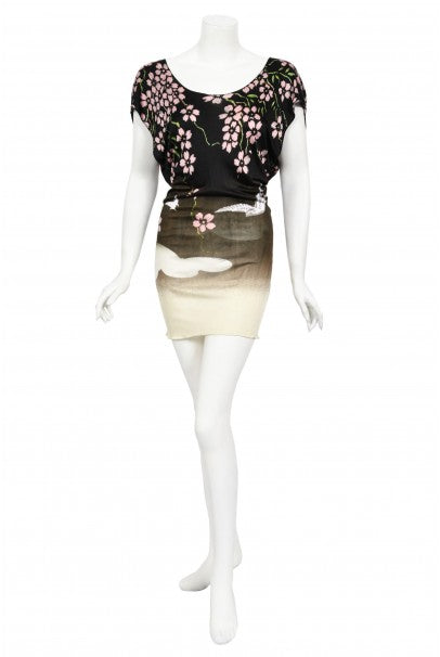 2003 Gucci by Tom Ford Runway Cherry Blossom Stretch Silk Mini Dress