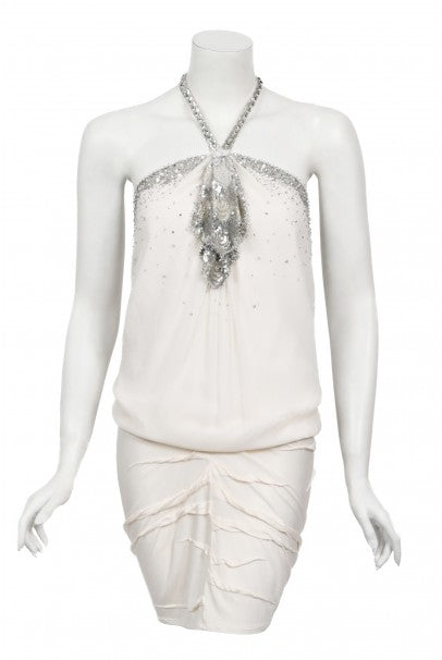 2003 Christian Dior by John Galliano Beaded Ivory Silk Flapper Mini Dress