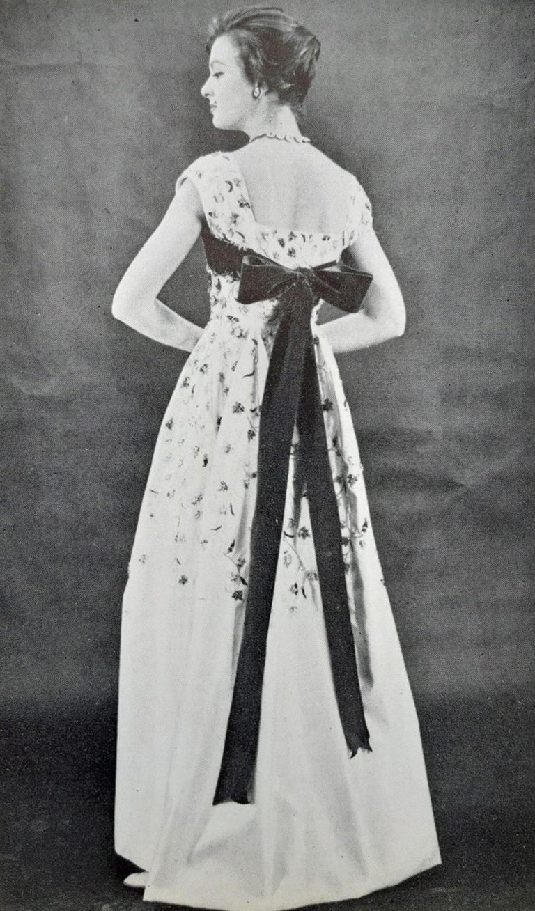 1956 Jacques Griffe Haute Couture Documented Embroidered Beaded Ivory Satin Gown