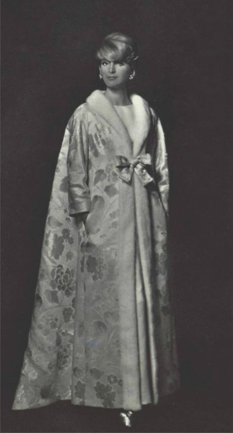 1965 Nina Ricci Haute Couture Documented Pink Silk-Brocade & Mink Fur Maxi Coat