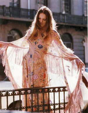 1971 Missoni Couture Colorful Floral Bird Print Silk-Jersey Caftan Gown