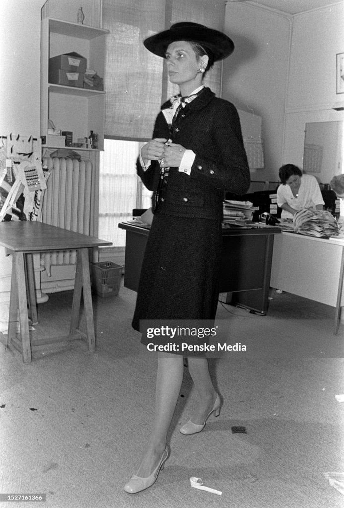 1973 Chanel Haute Couture Black Boucle Wool Logo Buttons Jacket Suit