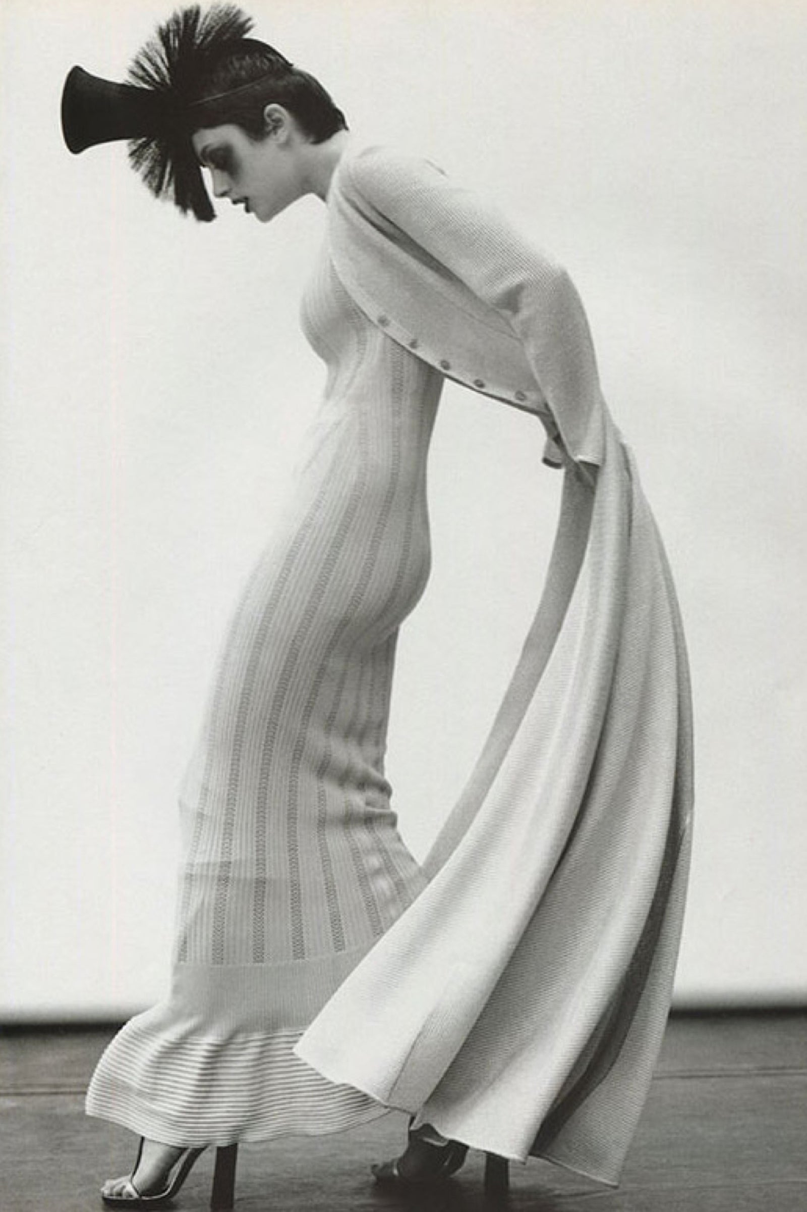 1996 Azzedine Alaia Black Nude-Illusion Knit Bodycon Floor Length Gown