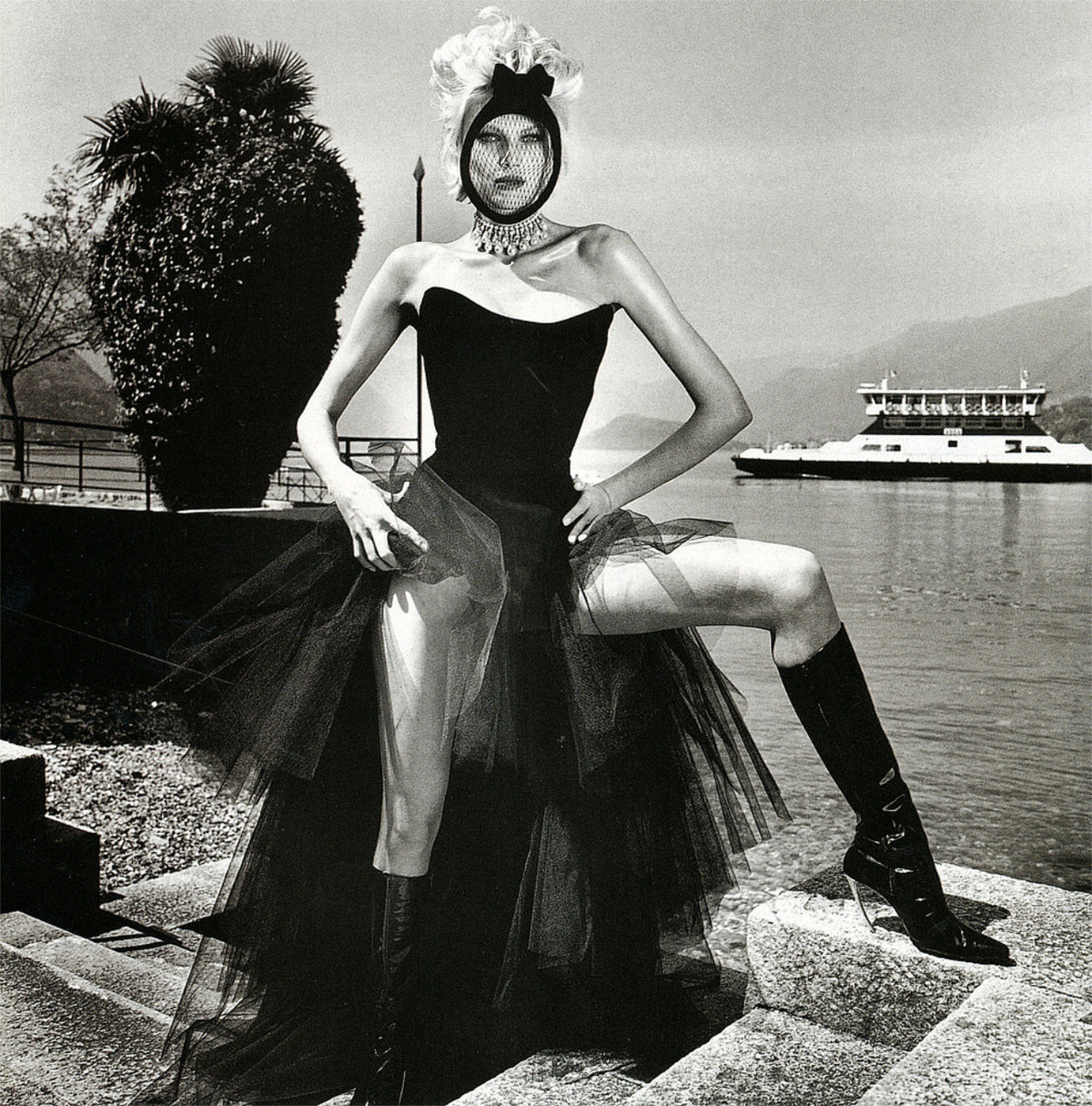 1986 Thierry Mugler &#39;Hiver Russe&#39; Collection Black Sequin Bustier Sheer Gown