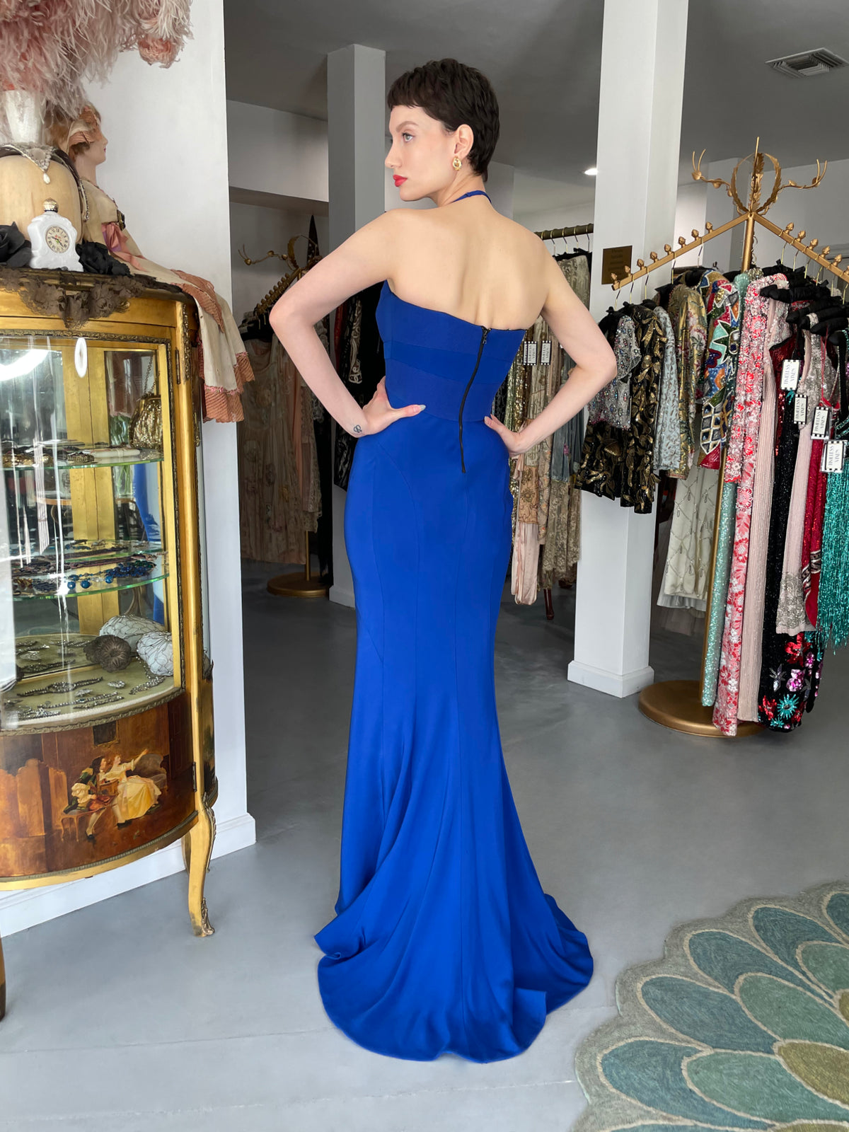 2013 Narciso Rodriguez Custom Couture for Tina Fey Sapphire Silk Bustier Gown