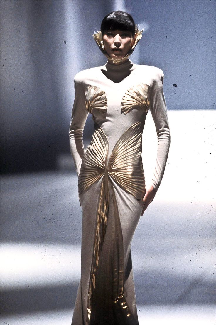 1984 Thierry Mugler 'Winter of the Angels' Metallic Gold Lamè & Stretch Velvet Gown