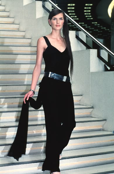 1999 Chanel by Karl Lagerfeld Runway Black Crepe Low-Plunge Draped Sash Jumpsuit