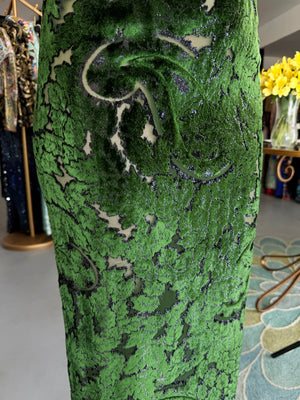 1990 Geoffrey Beene Couture 'Green Leaves' Sheer Devoré Velvet One-Sleeve Hourglass Gown