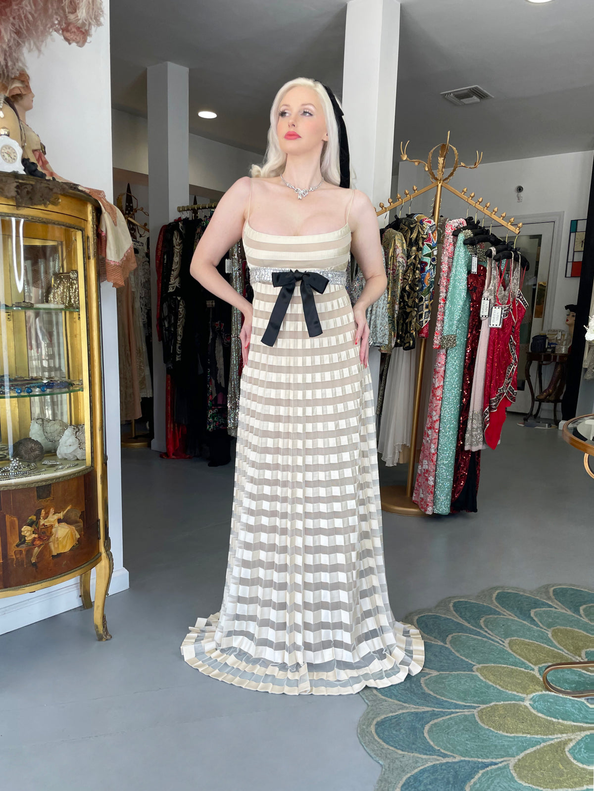 2007 Valentino Documented Runway Ivory Sheer-Illusion Silk &amp; Tulle Pleated Gown