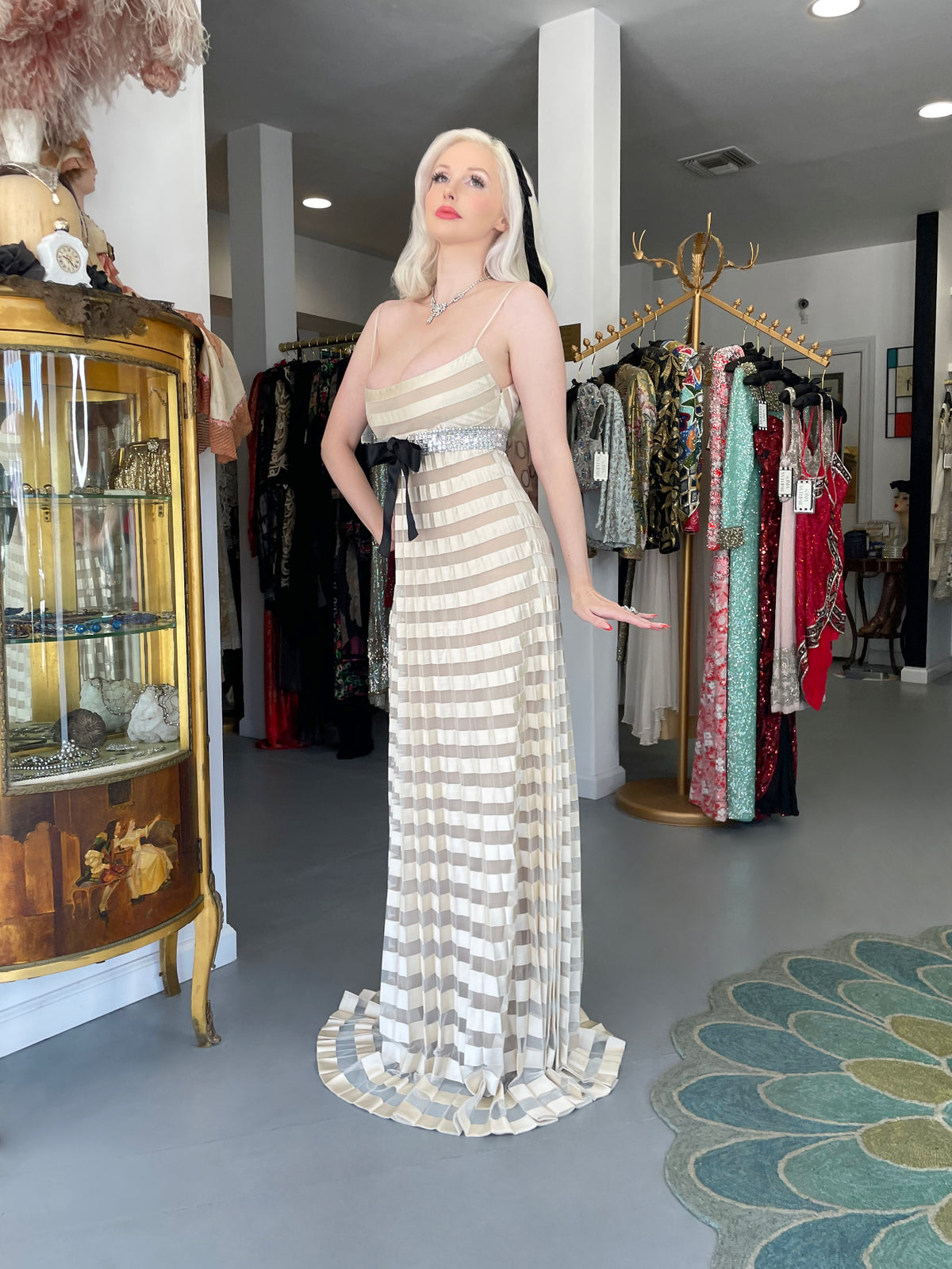 2007 Valentino Documented Runway Ivory Sheer-Illusion Silk &amp; Tulle Pleated Gown