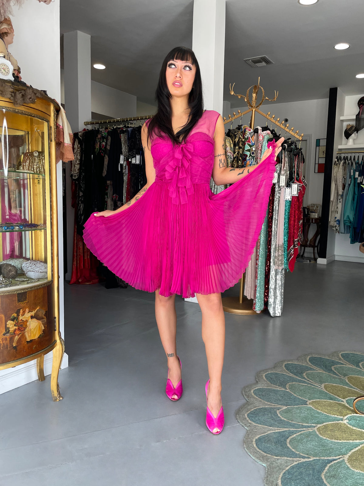 2010 Christian Dior by John Galliano Fuchsia Pink Pleated Sheer Silk Lingerie Dress