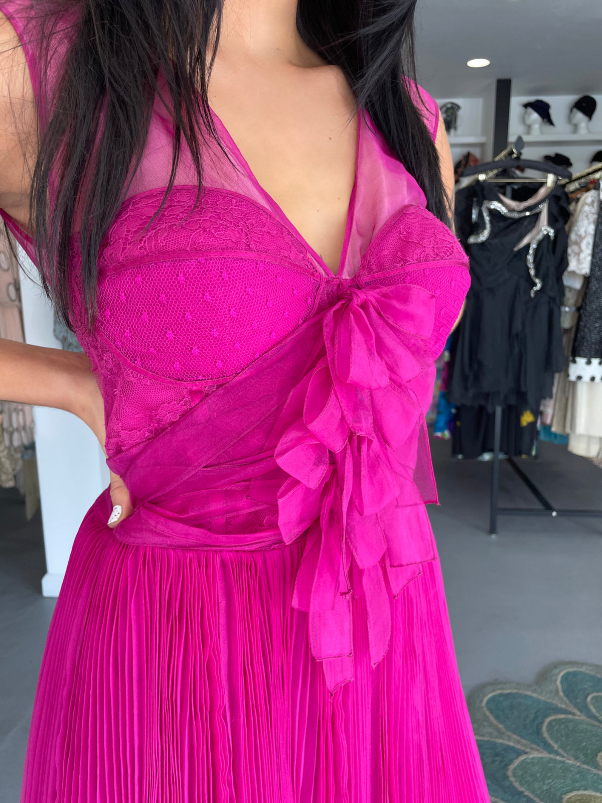 2010 Christian Dior by John Galliano Fuchsia Pink Pleated Sheer Silk Lingerie Dress