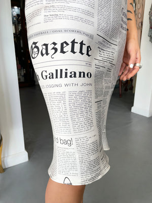 2006 John Galliano Documented Newspaper Print Silk Bias-Cut Slip Dress