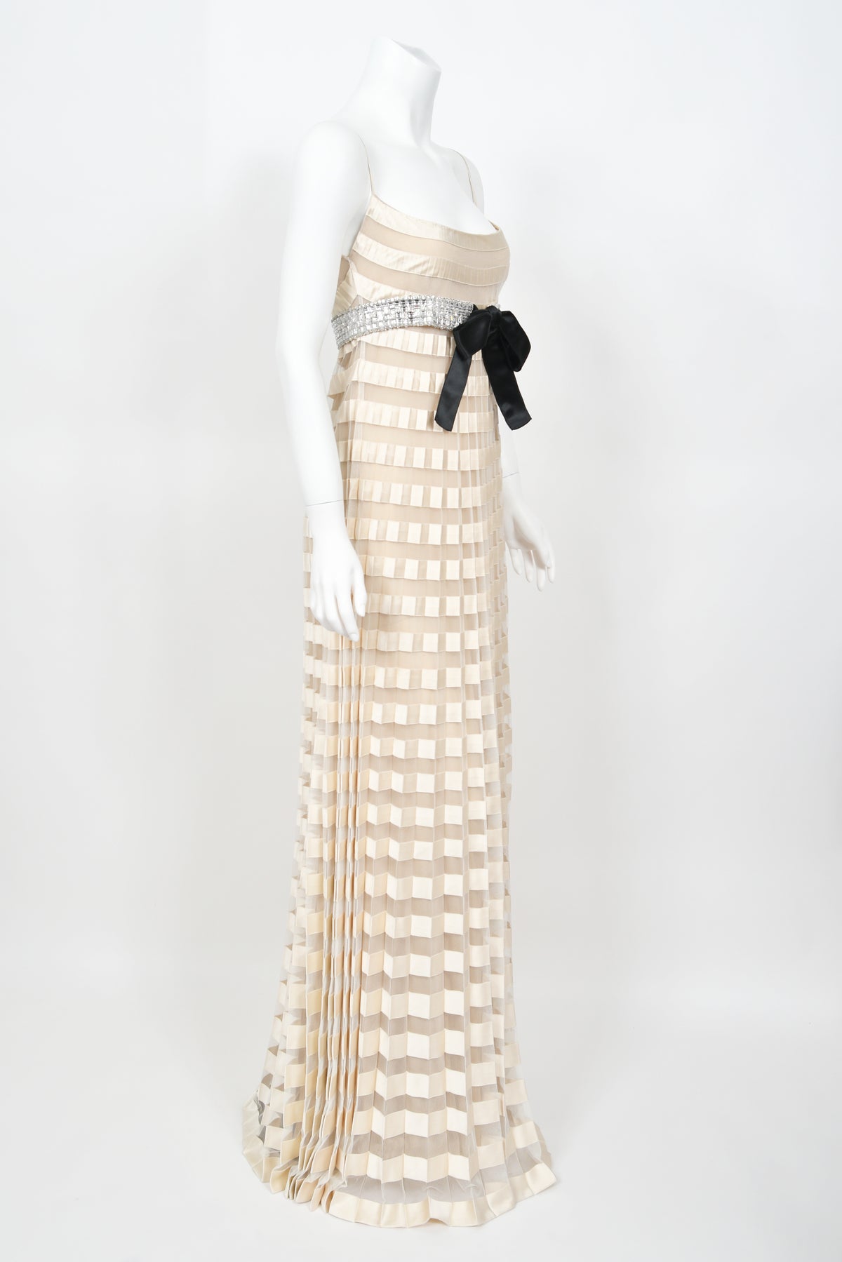 2007 Valentino Documented Runway Ivory Sheer-Illusion Silk &amp; Tulle Pleated Gown