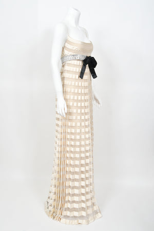 2007 Valentino Documented Runway Ivory Sheer-Illusion Silk & Tulle Pleated Gown