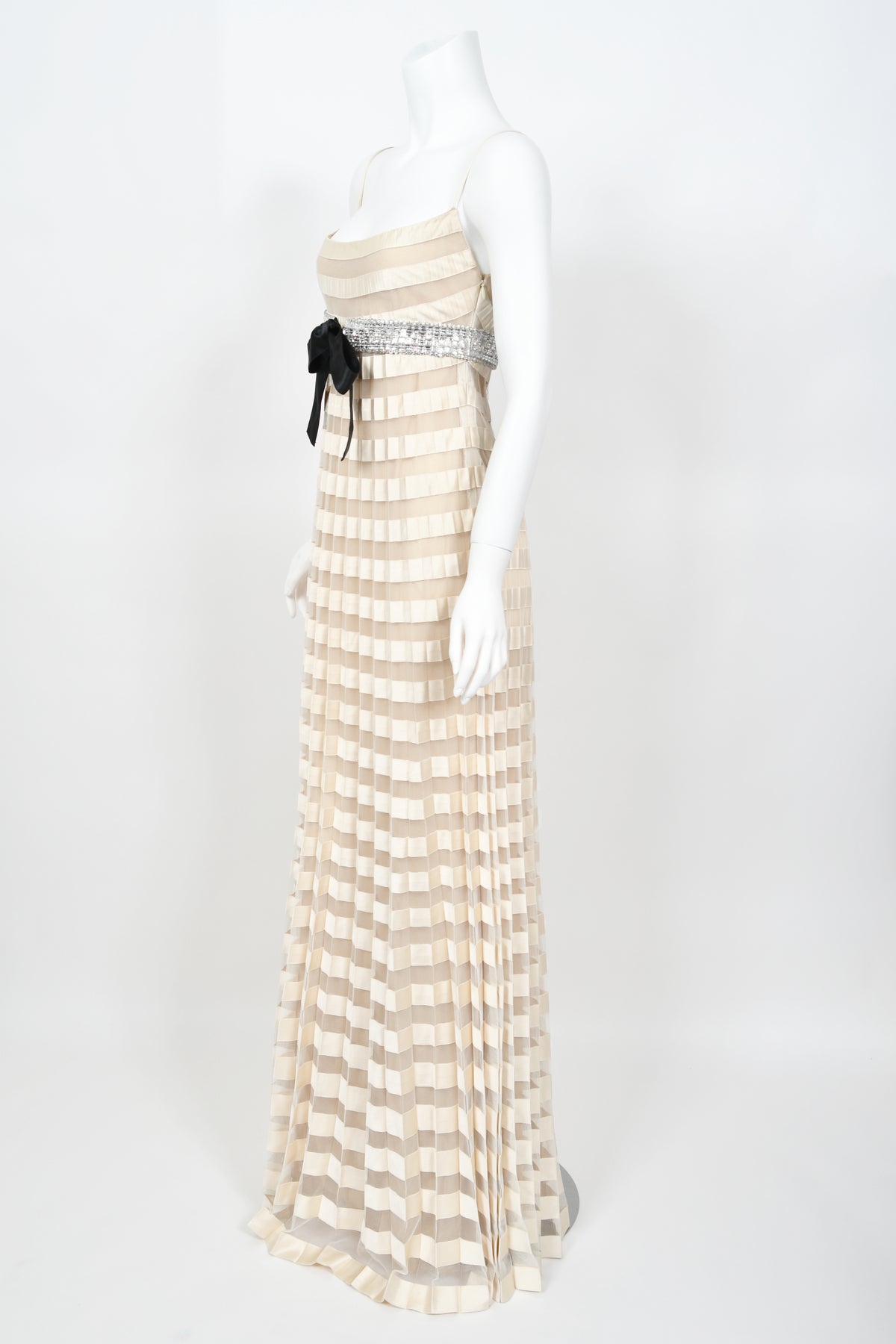 2007 Valentino Documented Runway Ivory Sheer-Illusion Silk &amp; Tulle Pleated Gown
