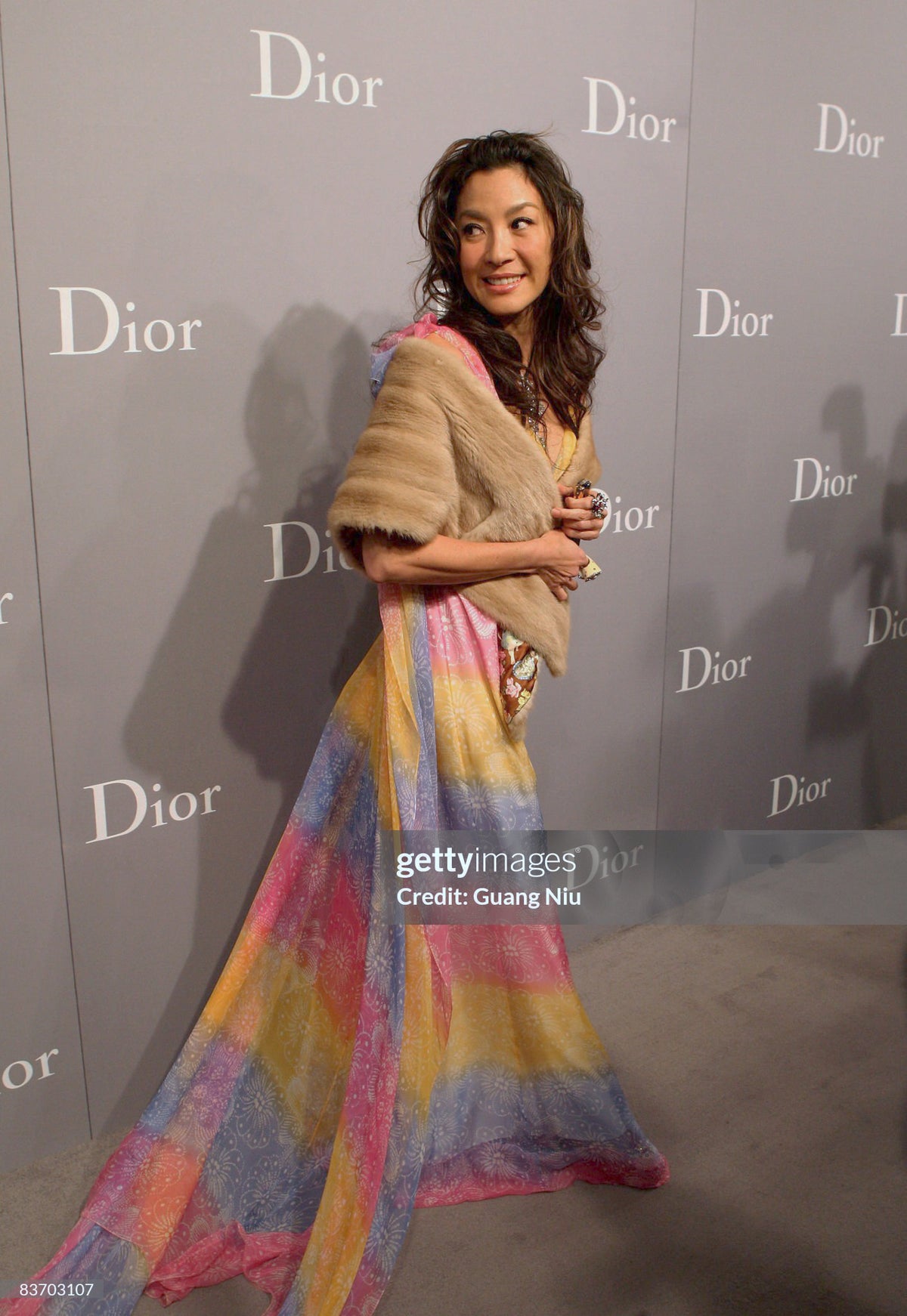 2008 Christian Dior by John Galliano Resort Collection Colorful Silk Draped Cape Goddess Gown
