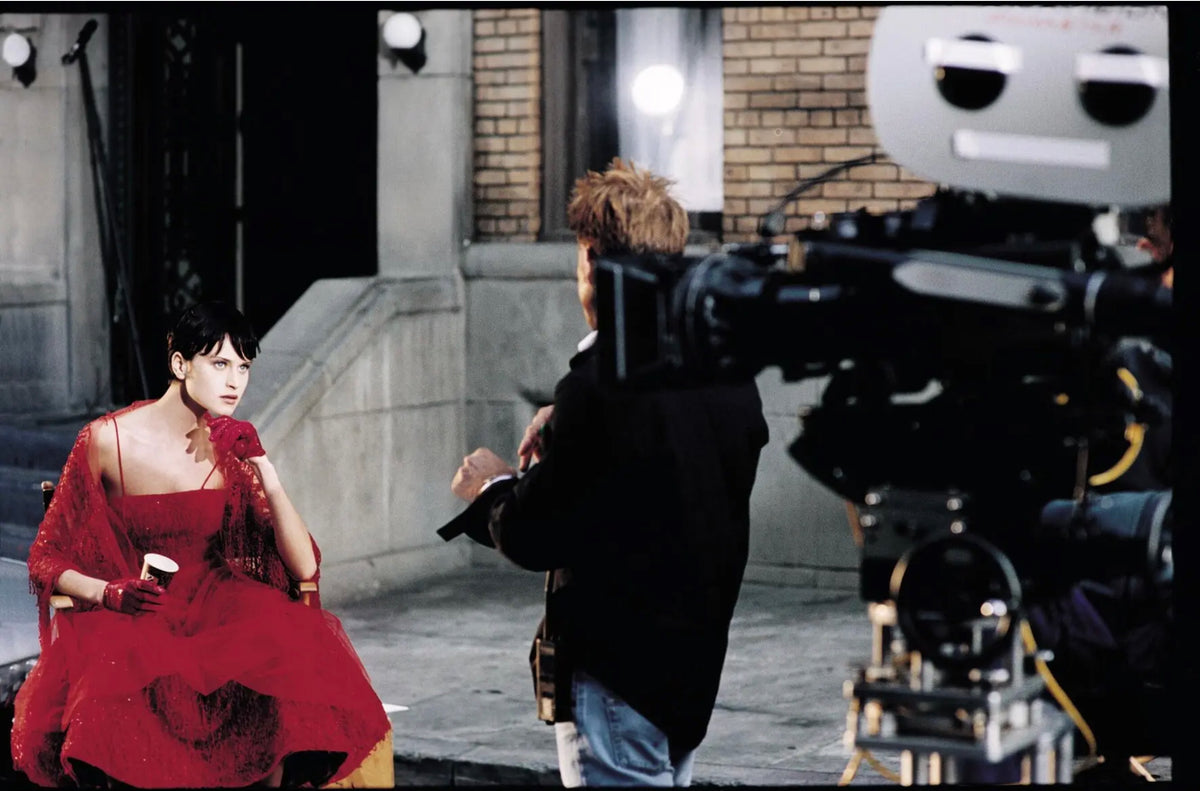 2001 Giorgio Armani 'Kate Moss for Vogue' Magazine Cover Fully-Beaded Ruby Red Silk Tulle Finale Gown