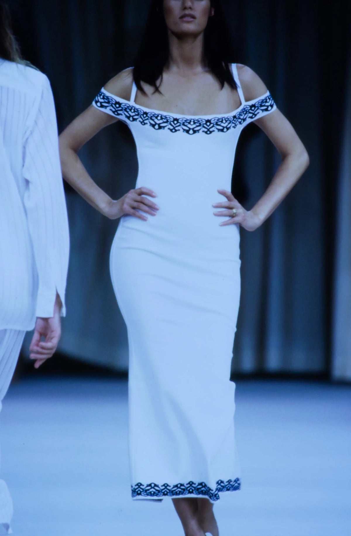 1992 Azzedine Alaia Documented Red Stretch Knit Cold-Shoulder Bodycon Maxi Dress