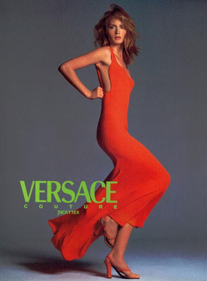 1996 Gianni Versace Couture Documented Runway Orange Silk Bustier Maxi Dress
