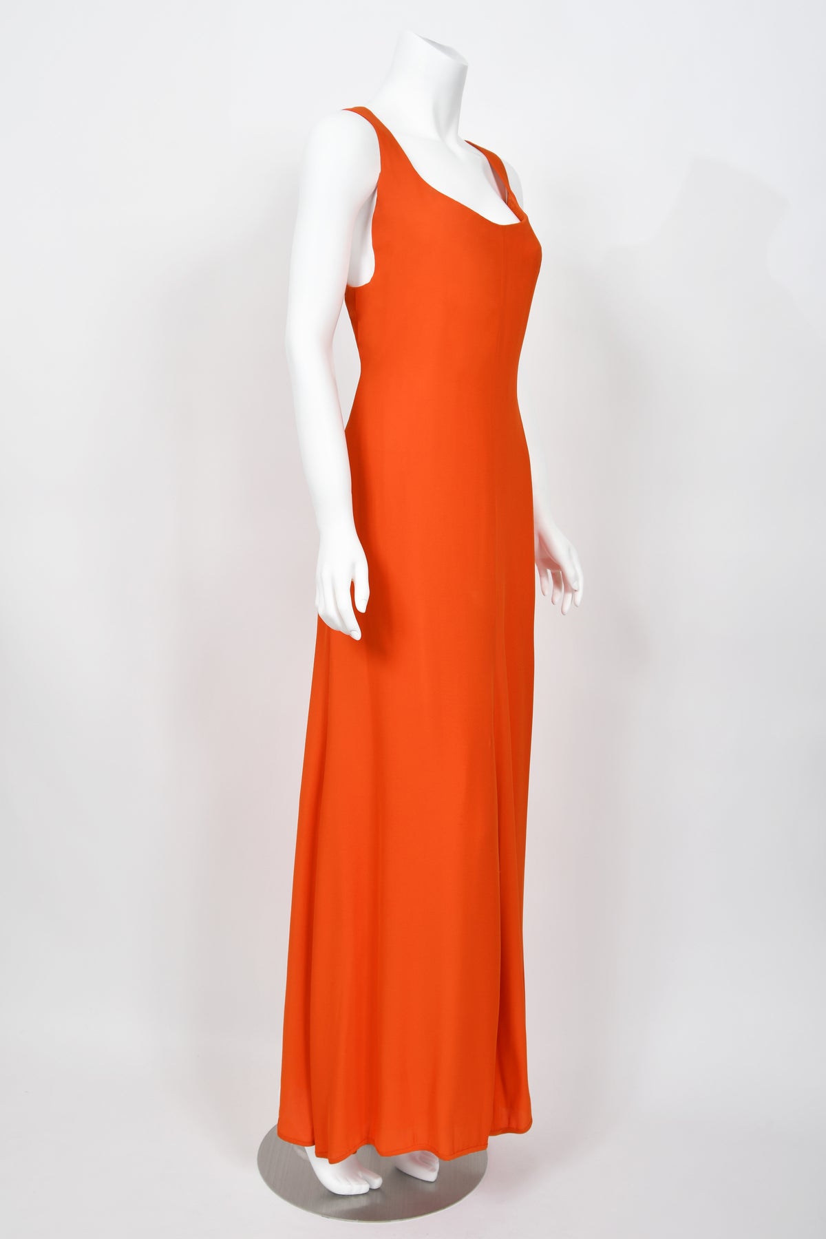 1996 Gianni Versace Couture Documented Runway Orange Silk Bustier Maxi Dress