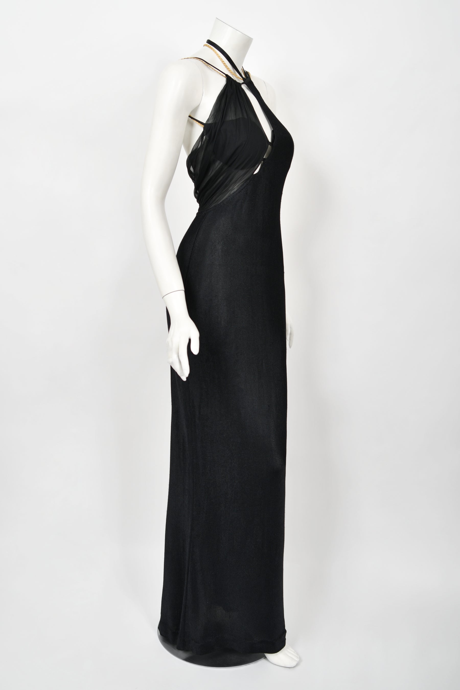 versace stretch neoprene backless dress S/S 2002 Gianni Versace by Donatella Black Stretch Backless Halter Dress For Sale at 1stDibs