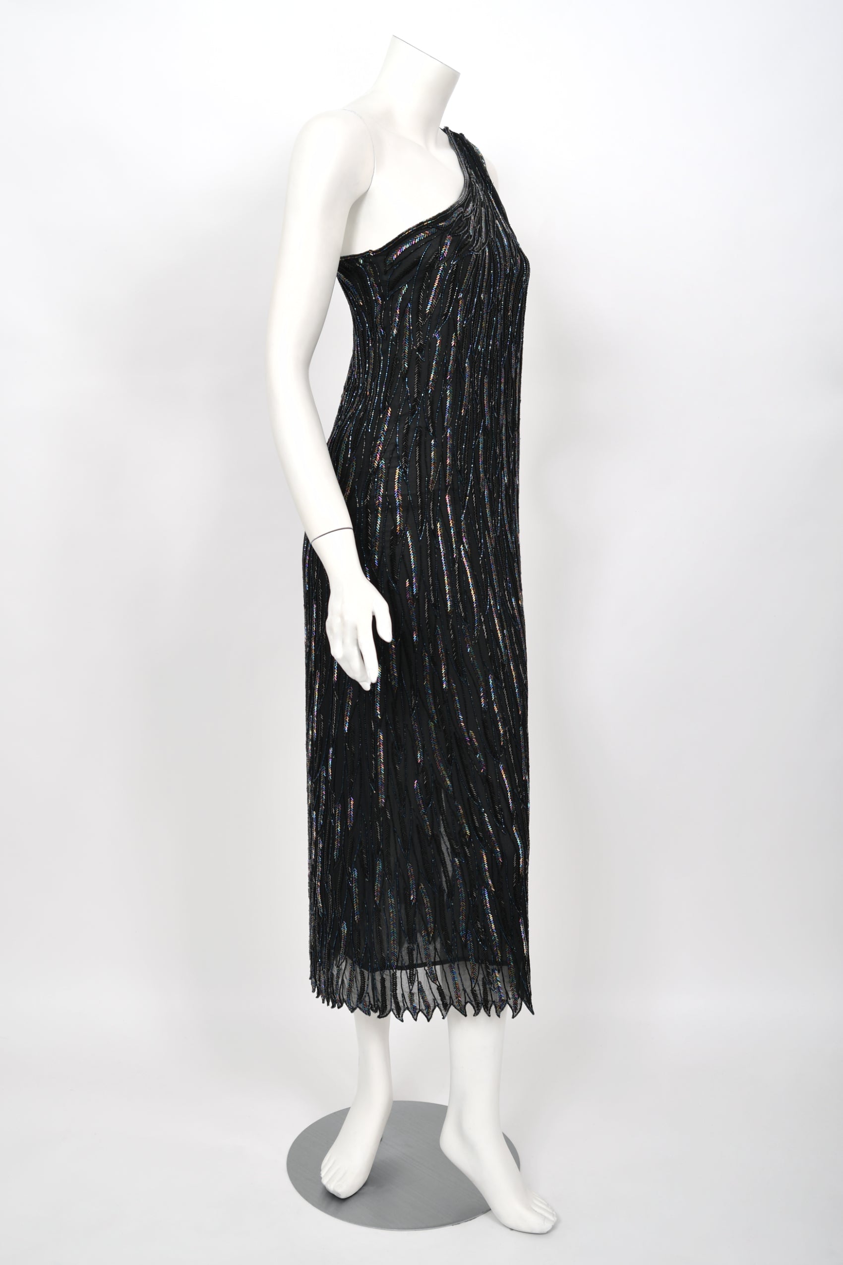 High Fashion Couture Black Iridescent Feather Dress -  Canada