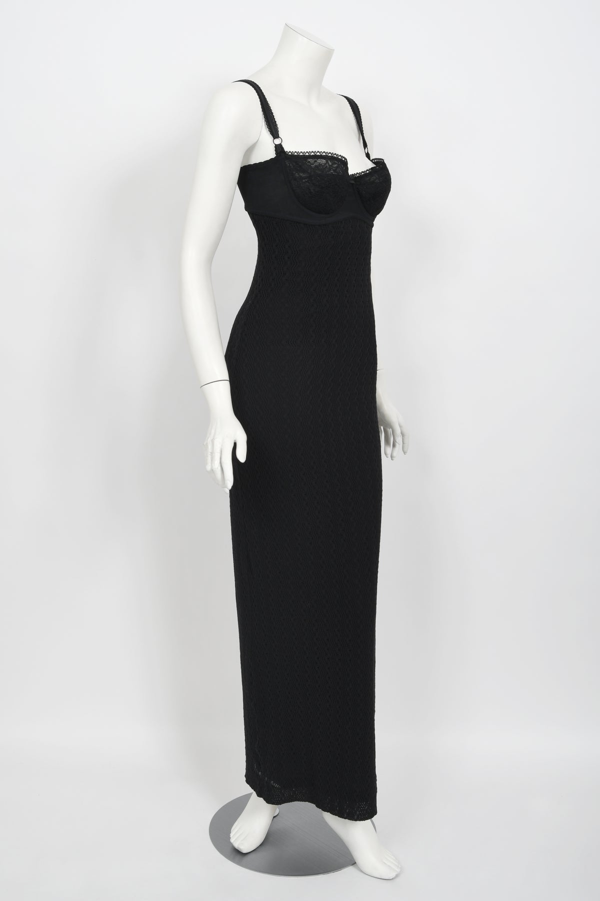 1997 Dolce &amp; Gabbana Black Stretch Silk Knit Hourglass Built-In Bra Gown