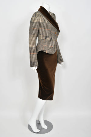 1996 Vivienne Westwood 'Storm in a Teacup' Tweed Velvet Asymmetric Jacket Suit