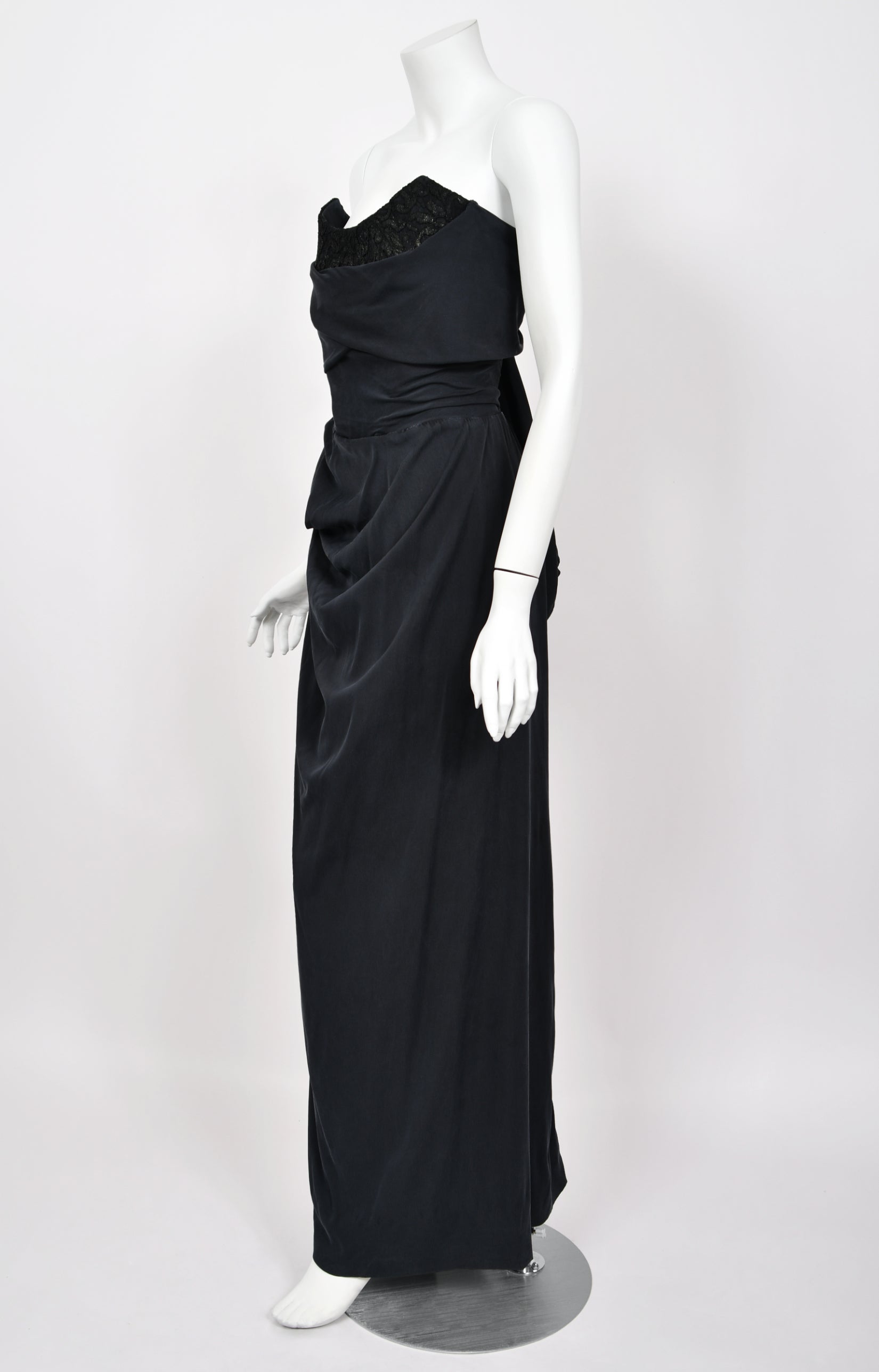 2012 Vivienne Westwood Black Draped Silk Lace Corset Gown - Timeless Vixen 2012 Vivienne Westwood Black Draped Silk Lace Corset Gown - Timeless Vixen