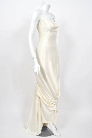 1999 John Galliano ‘Ballets Russes’ Collection Ivory Silk Ruched Bias-Cut Trained Slip Gown