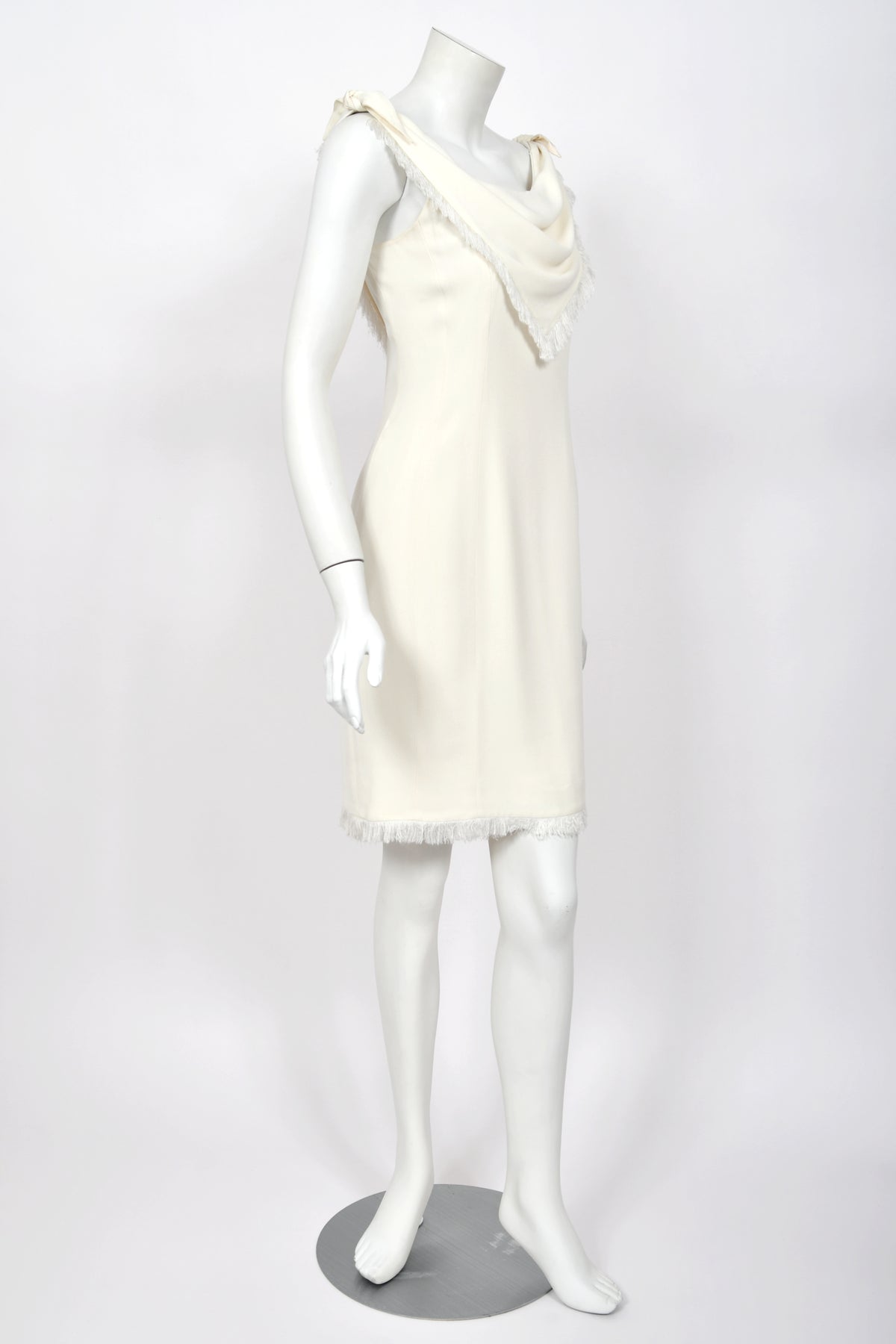 1998 Christian Dior by John Galliano Resort Collection Ivory White Crepe Fringed-Bib Dress