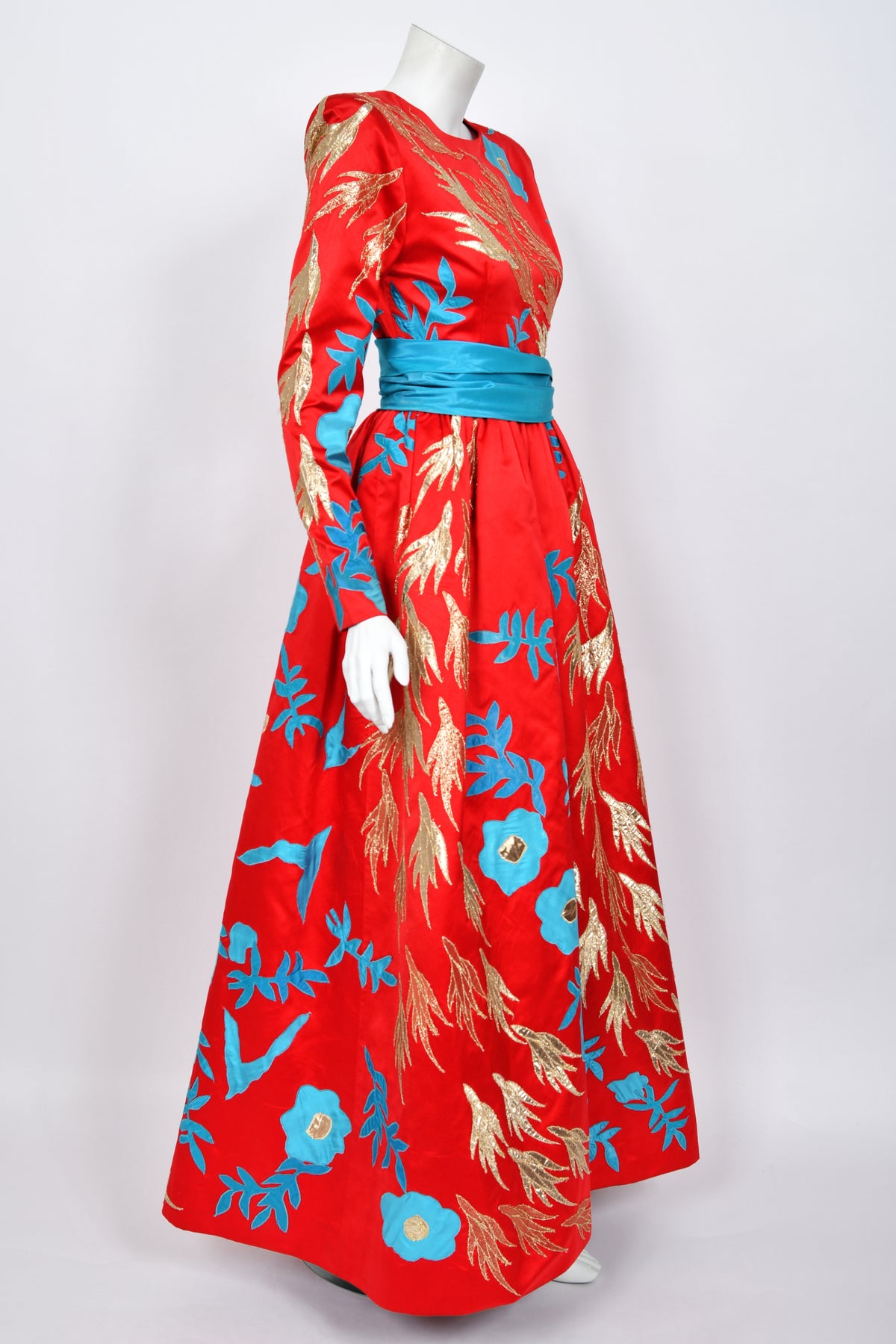 1986 Givenchy Haute Couture Metallic Appliquéd Satin Sash-Waist Gown