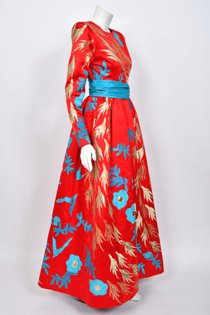 1986 Givenchy Haute Couture Metallic Appliquéd Satin Sash-Waist Gown