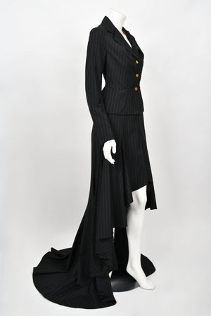 1994 Vivienne Westwood Pinstripe Wool Jacket & High-Low Trained Skirt Ensemble