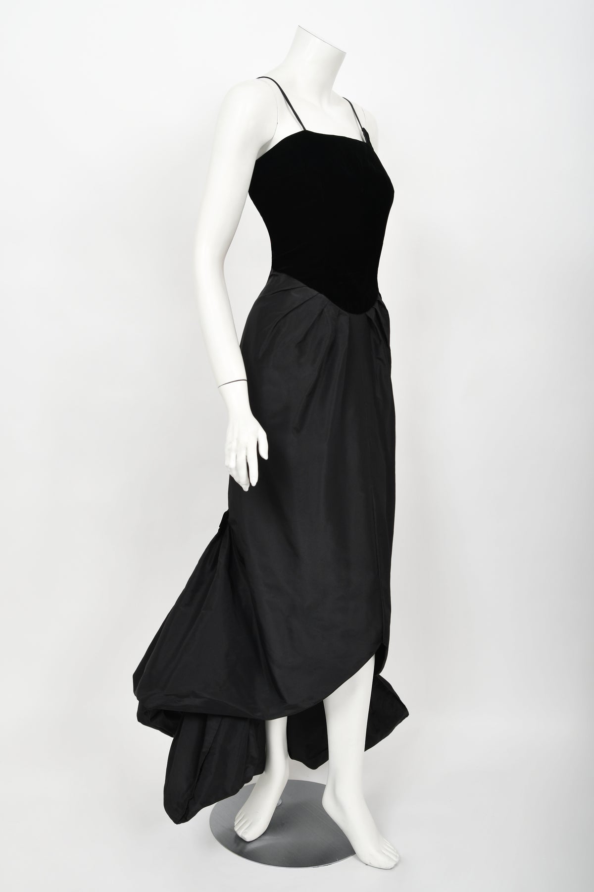 1958 Philip Hulitar &#39;Old Hollywood&#39; Black Silk &amp; Velvet Hourglass Fishtail Dress